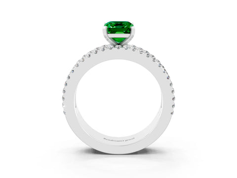 White gold Emerald Cut Emerald Solitaire Ring with Pavé and Channel Set Band_3