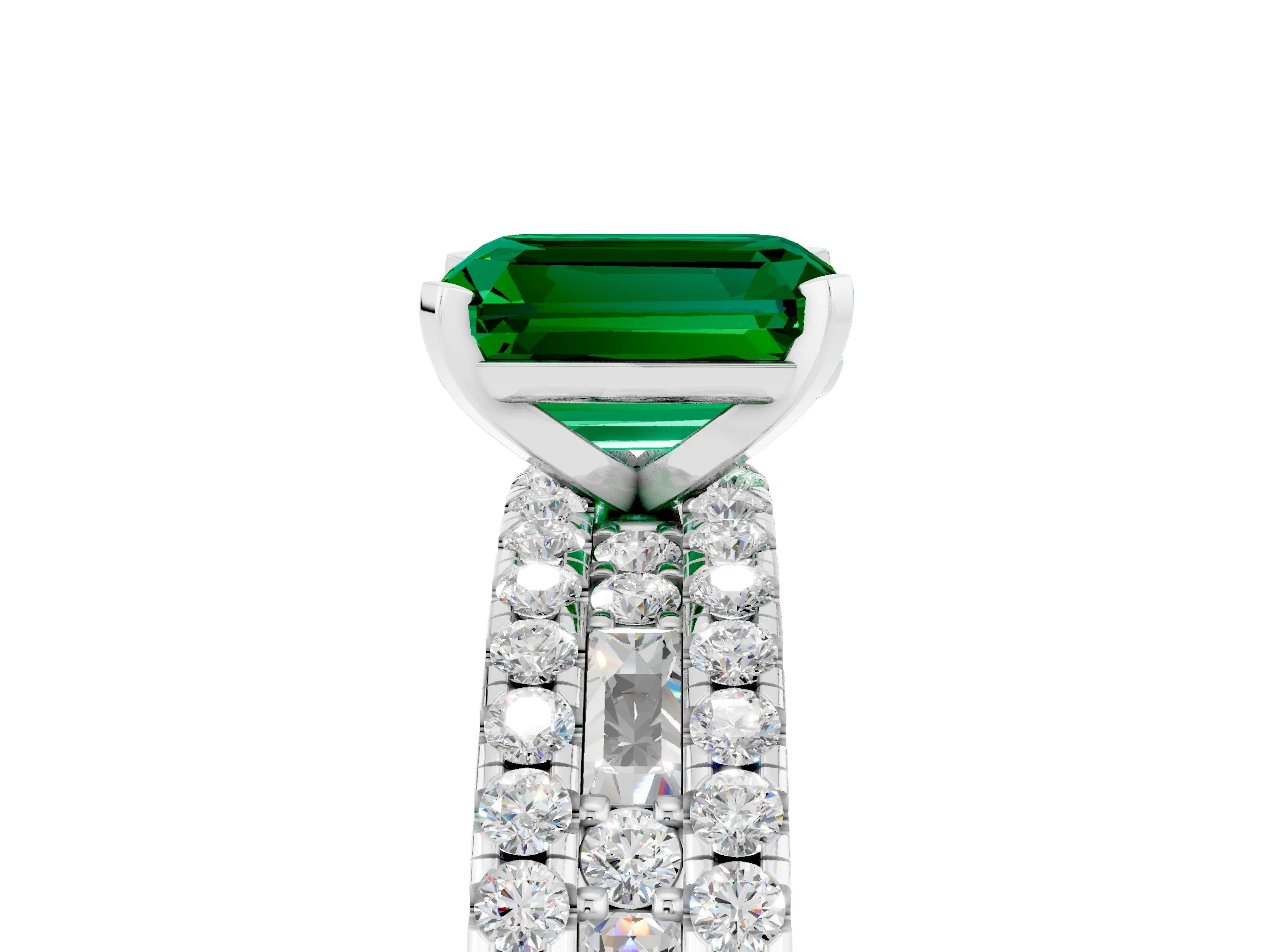 White gold Emerald Cut Emerald Solitaire Ring with Pavé and Channel Set Band_5