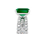 White gold Emerald Cut Emerald Solitaire Ring with Pavé and Channel Set Band_5