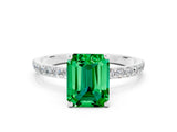 White gold Emerald Cut Emerald Solitaire Ring with Pave Band and Four Prong Setting_24