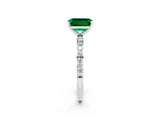 White gold Emerald Cut Emerald Solitaire Ring with Pave Band and Four Prong Setting_26