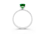 White gold Emerald Cut Emerald Solitaire Ring with Pave Band and Four Prong Setting_27