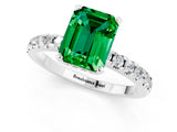 White gold Emerald Cut Emerald Solitaire Ring with Round  Pavé Band and Four-Prong Setting_49