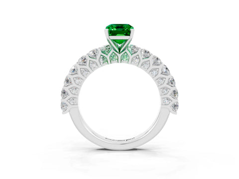 White gold Emerald Cut Emerald Solitaire Ring with Shared Prong Pavé Band and Four-Prong Setting_3