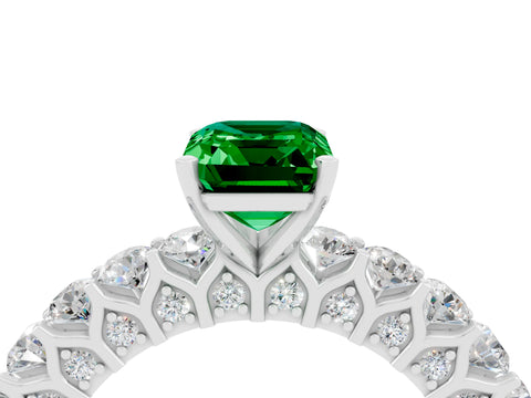 White gold Emerald Cut Emerald Solitaire Ring with Shared Prong Pavé Band and Four-Prong Setting_4