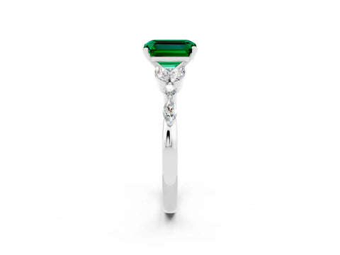 White gold Emerald Cut Emerald Solitaire Ring with Side Stones and Four-Prong Setting_14