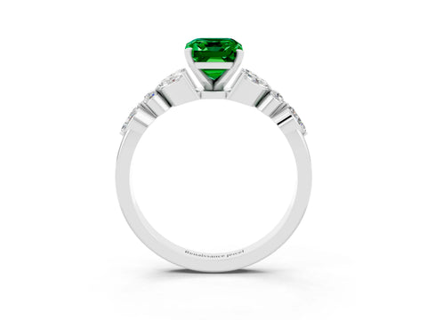 White gold Emerald Cut Emerald Solitaire Ring with Side Stones and Four-Prong Setting_15