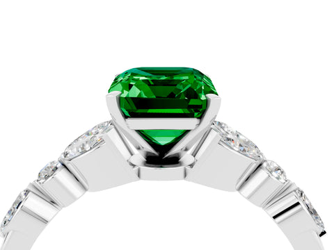 White gold Emerald Cut Emerald Solitaire Ring with Side Stones and Four-Prong Setting_16