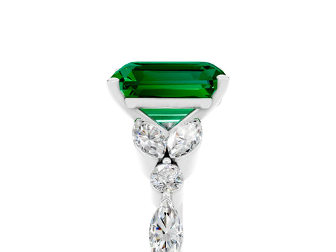 White gold Emerald Cut Emerald Solitaire Ring with Side Stones and Four-Prong Setting_17