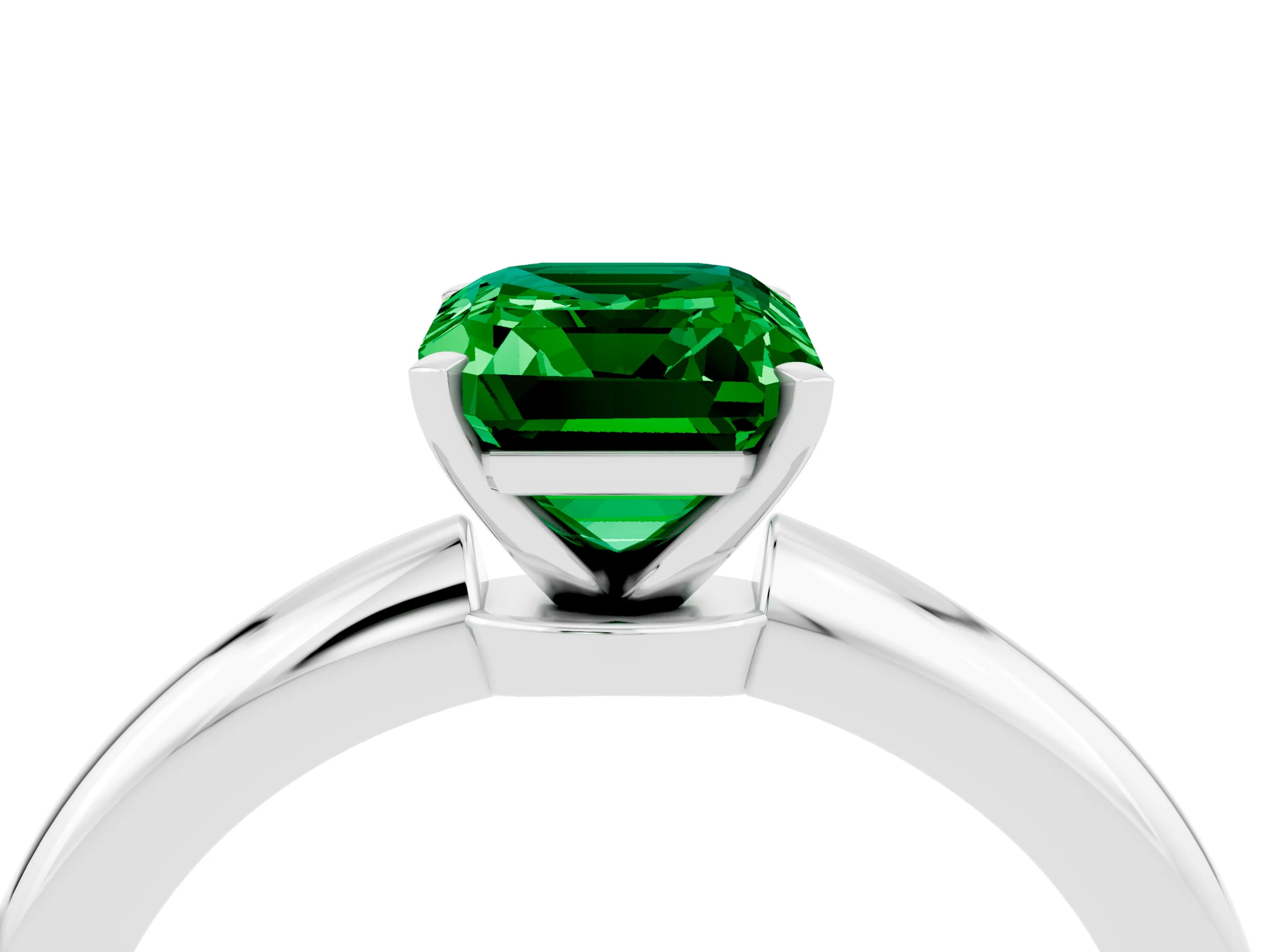 White gold Emerald Cut Emerald Solitaire Ring with Six-Prong Setting and Classic Band_16