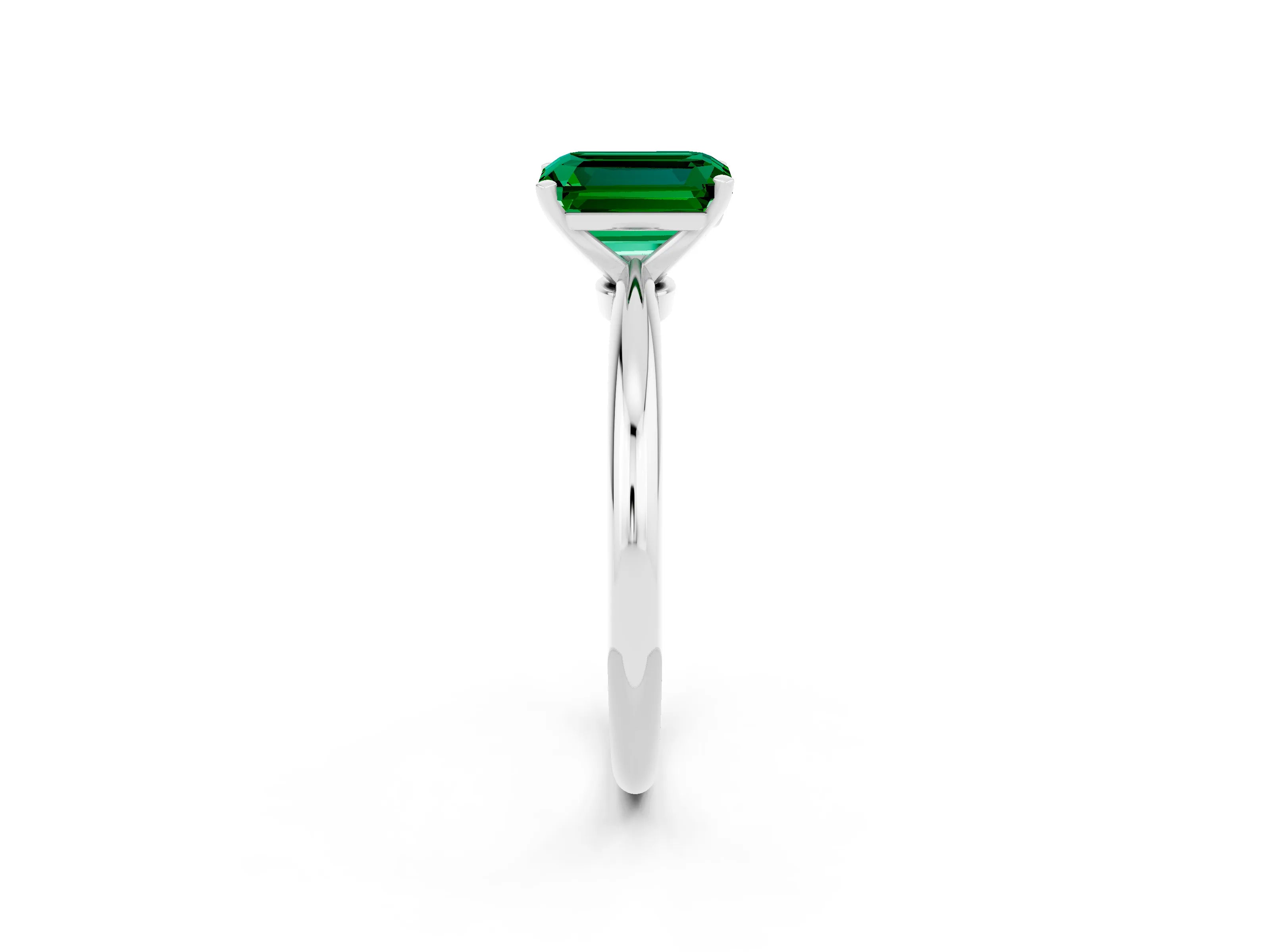 White gold Emerald Cut Emerald Solitaire Ring with Six-Prong Setting and Classic Band_2