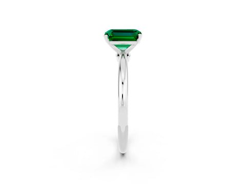 White gold Emerald Cut Emerald Solitaire Ring with Six-Prong Setting and Classic Band_2