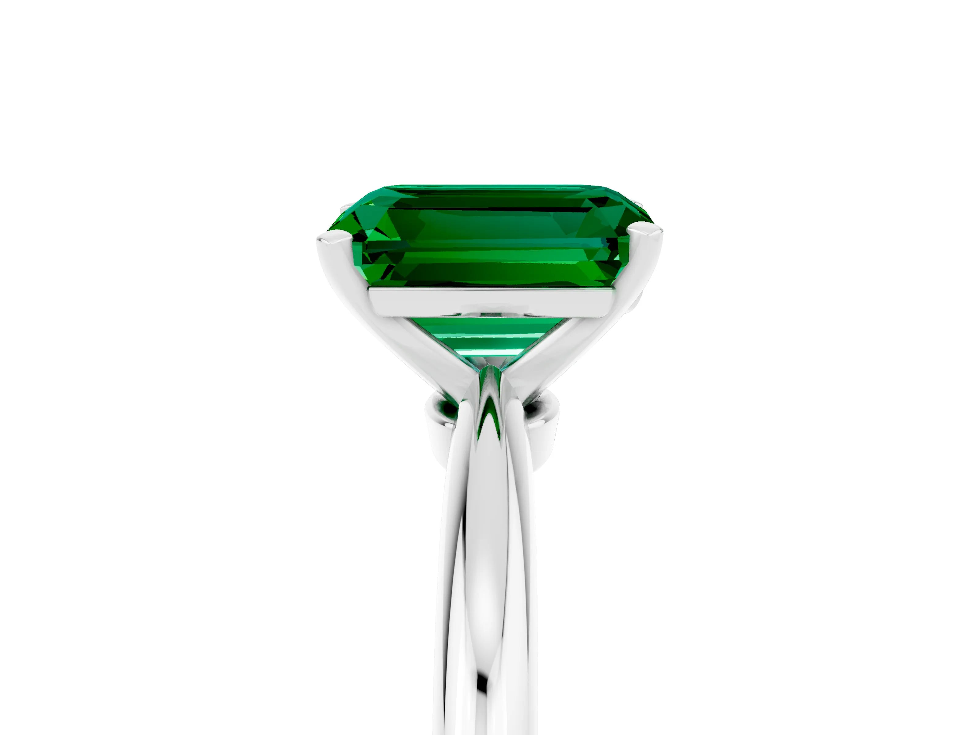 White gold Emerald Cut Emerald Solitaire Ring with Six-Prong Setting and Classic Band_5