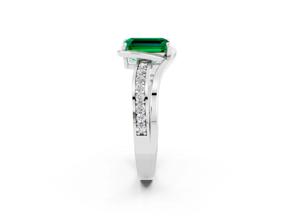 Platinum Emerald Cut Emerald Solitaire Ring with Split Shank and Prong Setting