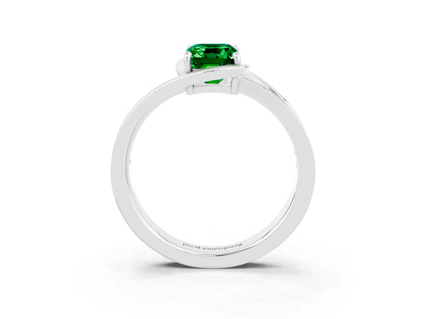 Platinum Emerald Cut Emerald Solitaire Ring with Split Shank and Prong Setting