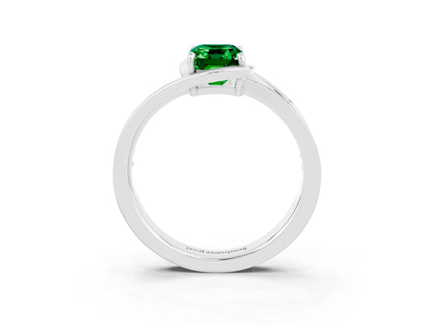 White gold Emerald Cut Emerald Solitaire Ring with Split Shank and Prong Setting_3