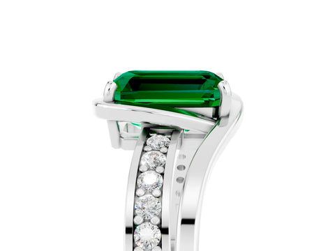 White gold Emerald Cut Emerald Solitaire Ring with Split Shank and Prong Setting_5