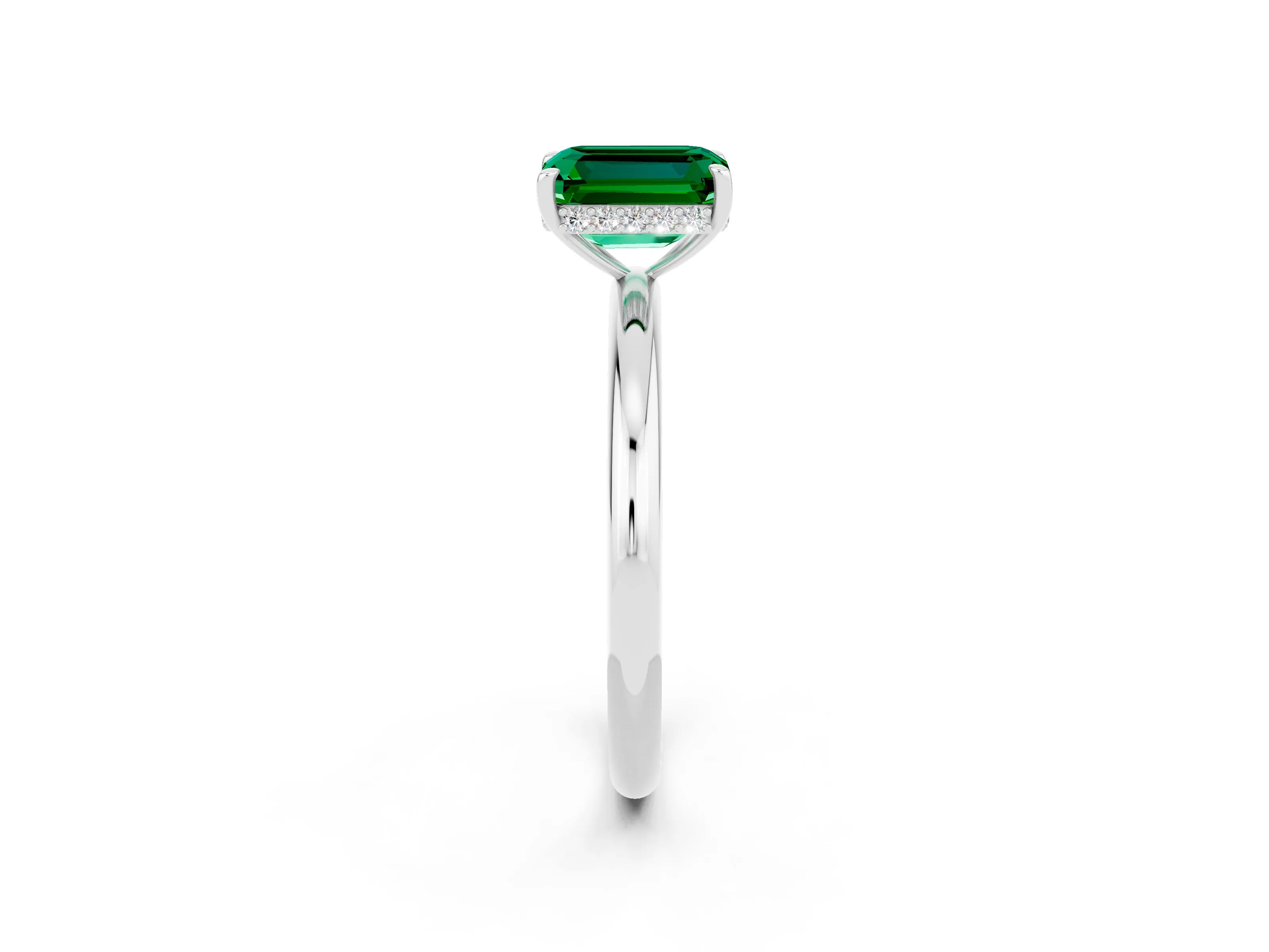 White gold Emerald Cut Emerald Solitaire Ring with Thin Band and Four-Prong Setting_14