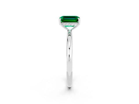 White gold Emerald Cut Emerald Solitaire Ring with Thin Band and Four-Prong Setting_14