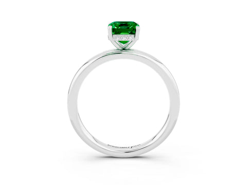 White gold Emerald Cut Emerald Solitaire Ring with Thin Band and Four-Prong Setting_15