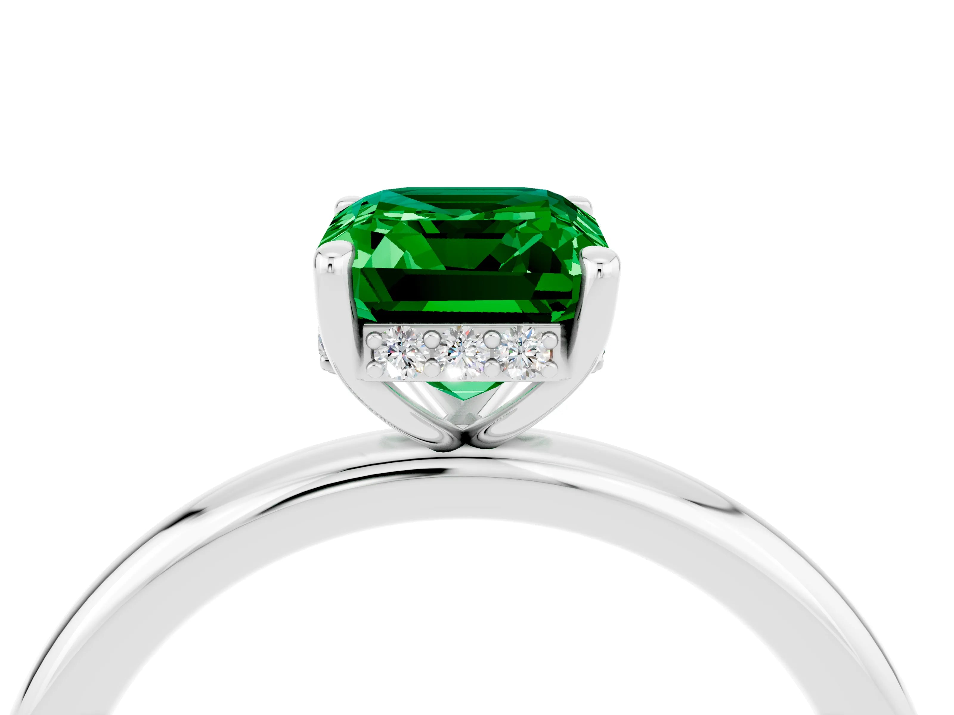 White gold Emerald Cut Emerald Solitaire Ring with Thin Band and Four-Prong Setting_16