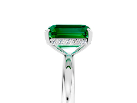 White gold Emerald Cut Emerald Solitaire Ring with Thin Band and Four-Prong Setting_17