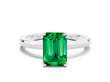 White gold Emerald Cut Emerald Solitaire Ring with Thin Band and Prong Setting_12