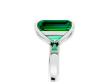 White gold Emerald Cut Emerald Solitaire Ring with Thin Band and Prong Setting_17
