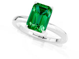 White gold Emerald Cut Emerald Solitaire Ring with Thin Band and Prong Setting_37