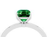 White gold Emerald Cut Emerald Solitaire Ring with Thin Band and Prong Setting_47