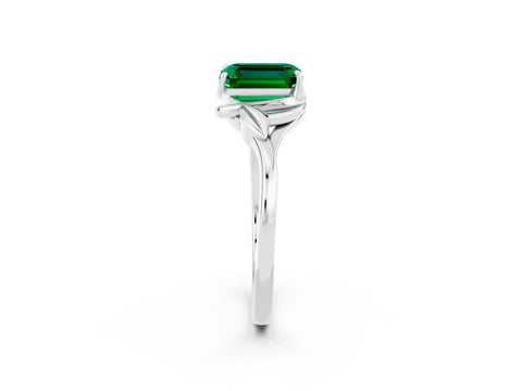 White gold Emerald Cut Emerald Solitaire Ring with Twist Band and Four-Prong Setting_14