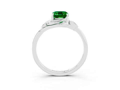 White gold Emerald Cut Emerald Solitaire Ring with Twist Band and Four-Prong Setting_15