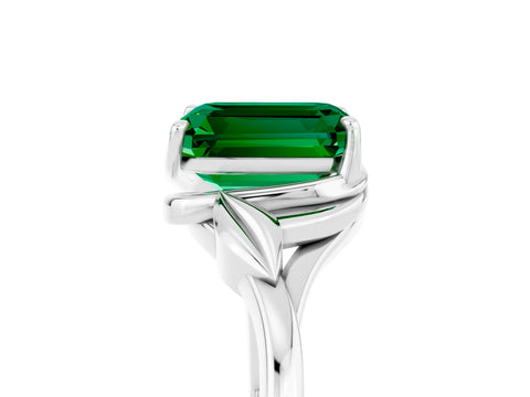 White gold Emerald Cut Emerald Solitaire Ring with Twist Band and Four-Prong Setting_41