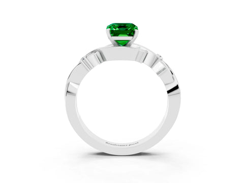 White gold Emerald Cut Emerald Solitaire Ring with Twisted Band and Prong Setting_3