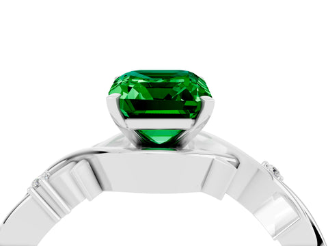 White gold Emerald Cut Emerald Solitaire Ring with Twisted Band and Prong Setting_4