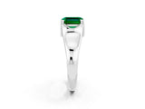 White gold Emerald Cut Emerald Solitaire Ring with Wide Band and Prong Setting_2