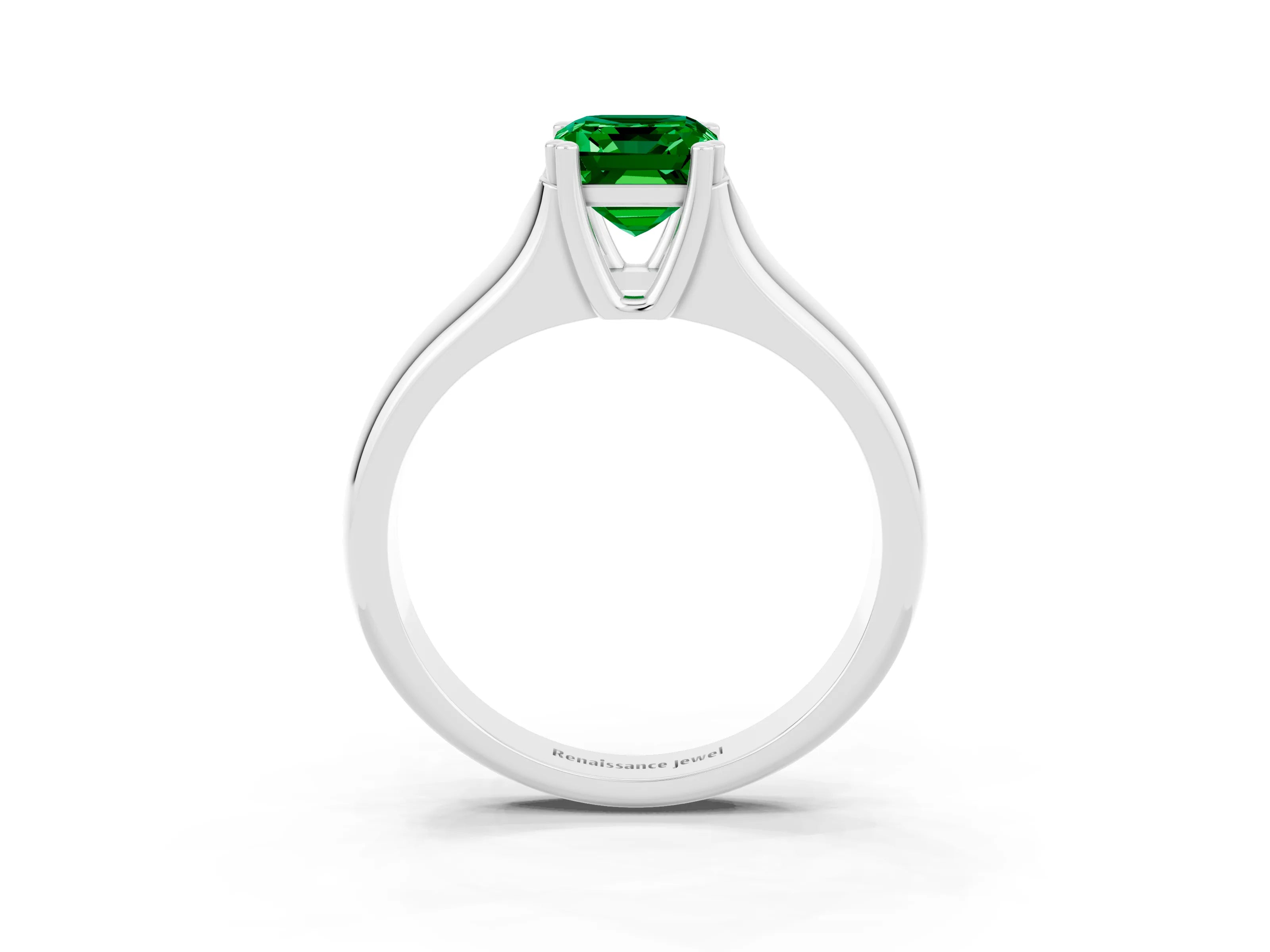 White gold Emerald Cut Emerald Solitaire Ring with Wide Band and Prong Setting_3
