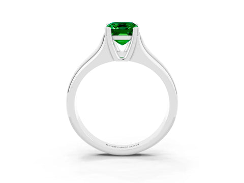 White gold Emerald Cut Emerald Solitaire Ring with Wide Band and Prong Setting_3