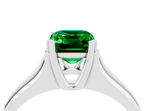 White gold Emerald Cut Emerald Solitaire Ring with Wide Band and Prong Setting_4