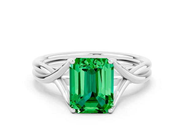 White gold Emerald Cut Emerald Solitaire Twist Band Prong Setting Ring