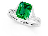 White gold Emerald Cut Emerald Solitaire Twist Band Prong Setting Ring_25