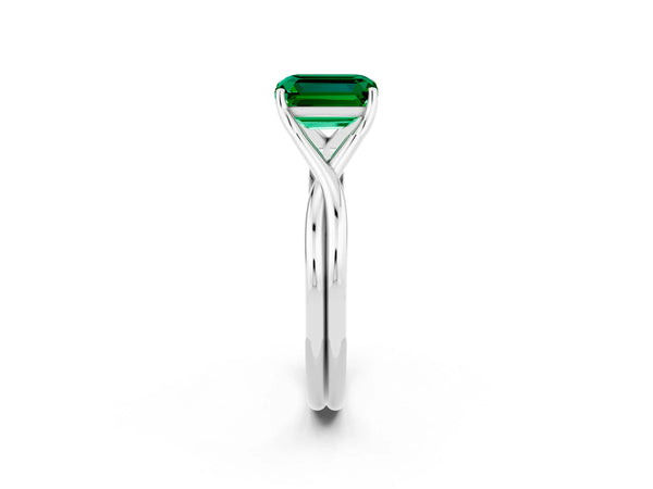 Platinum Emerald Cut Emerald Solitaire Twist Band Prong Setting Ring