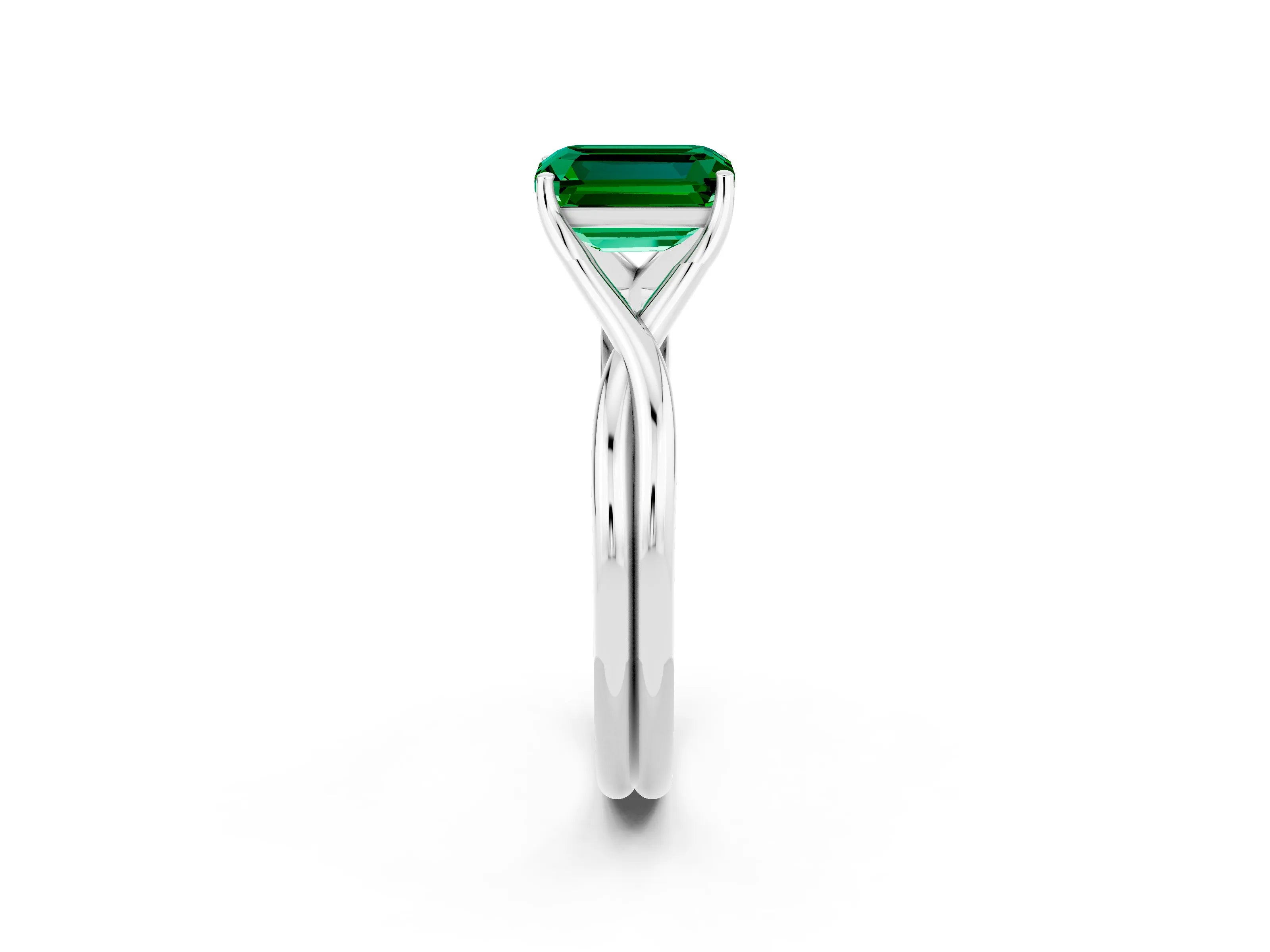 White gold Emerald Cut Emerald Solitaire Twist Band Prong Setting Ring_26