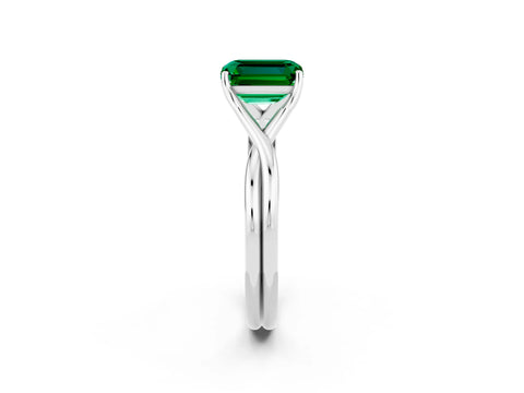 White gold Emerald Cut Emerald Solitaire Twist Band Prong Setting Ring_26