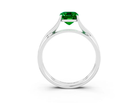 White gold Emerald Cut Emerald Solitaire Twist Band Prong Setting Ring_27