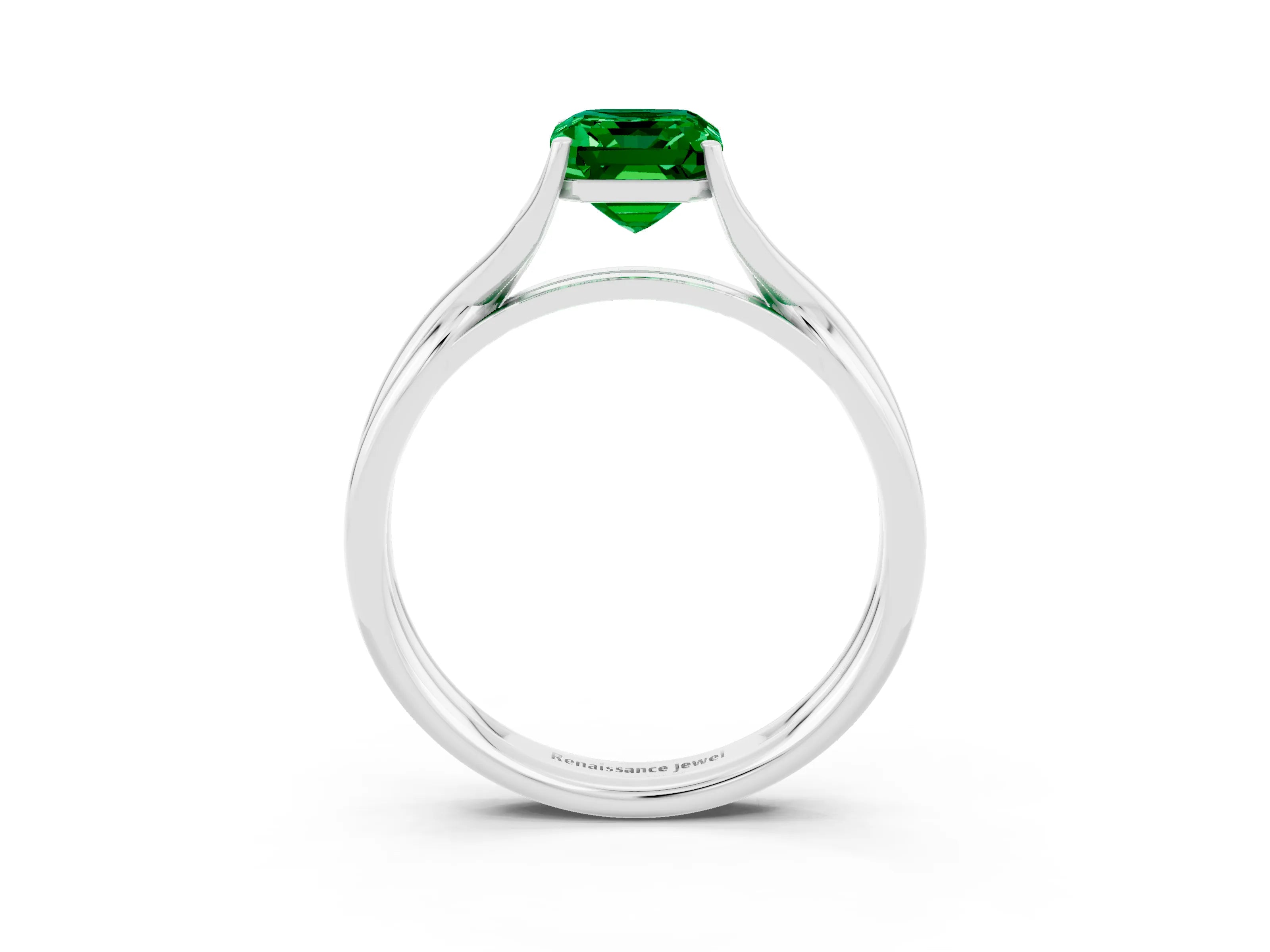 White gold Emerald Cut Emerald Solitaire Twist Band Prong Setting Ring_27