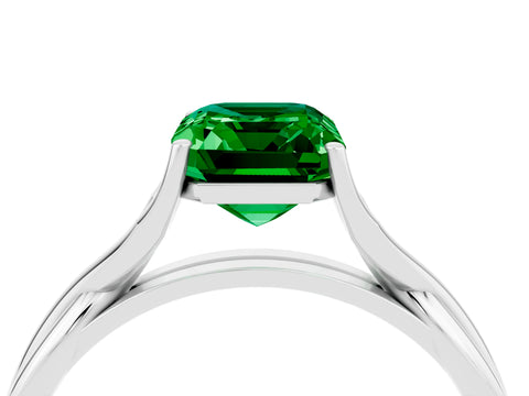 White gold Emerald Cut Emerald Solitaire Twist Band Prong Setting Ring_28
