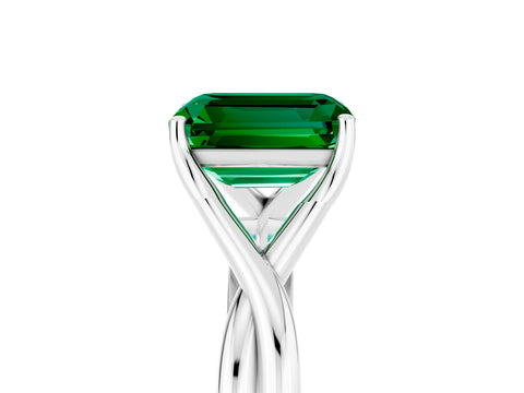 White gold Emerald Cut Emerald Solitaire Twist Band Prong Setting Ring_29