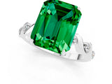 White gold Emerald Cut Emerald Solitaire Twisted Band with Round  Accents and Prong Setting_13