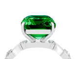 White gold Emerald Cut Emerald Solitaire Twisted Band with Round  Accents and Prong Setting_16